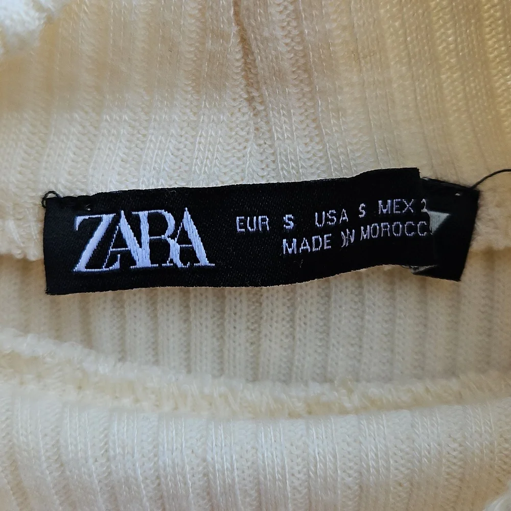 Zara Cream Ribbed Puff Sleeve Blouse S
